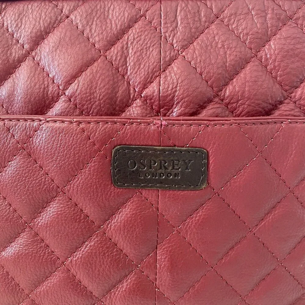 Osprey London Red Genuine Leather Quilted Laptop/Travel Bag